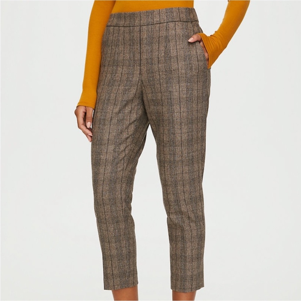 Aritzia Babaton Wool Cashmere Conan Crop Trousers Brown Tan  Plaid Womens 0